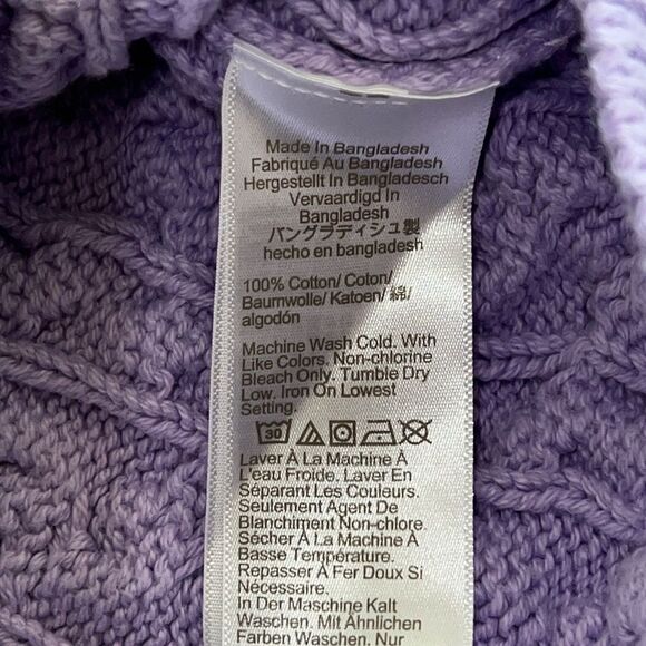 J. Crew Womens Cable Knit Purple Lavender Cotton Sweater Crewneck Size Medium - Picture 7 of 8